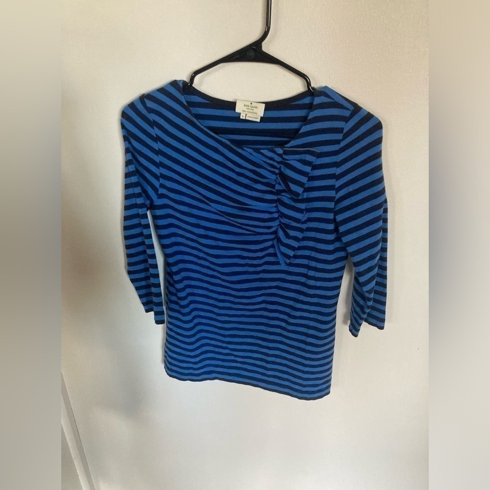 Kate Spade blue & black striped long sleeve top in size small